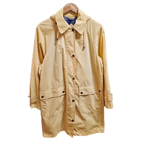 London Fog Soft Yellow Trench Coat With Detachable Hood Size Medium Pockets - Picture 1 of 14